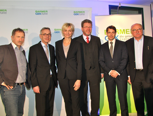 Diskutierten und informierten zum Thema Gesundheit am Arbeitsplatz: Hubert Schwarz, Gerhard Potuschek, Heike Drechsler, Dr. Marcel Huber, Andreas Haupt und Dr. Dr. Günter Niklewski (v.l.n.r.). Foto: John R. Braun