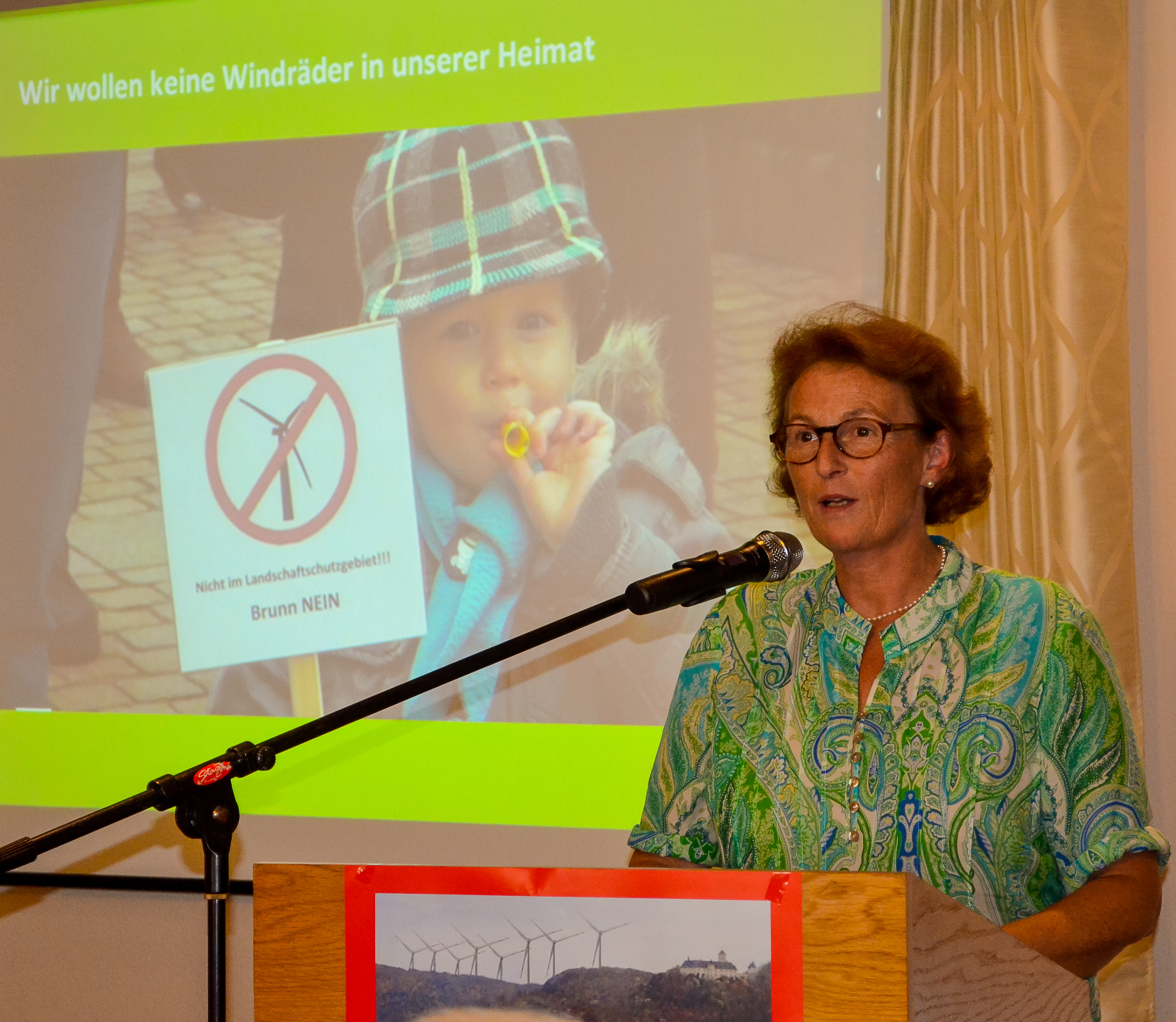 Monika Schenk Gräfin von Stauffenberg richtete einen flammenden Appell an die Zuhörer, dem geplanten Windradpark nicht zuzustimmen.