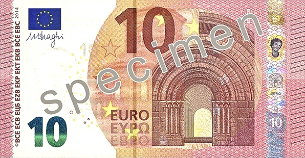Die Frontansicht des neuen Zehn-Euro-Scheines (Muster). Foto: European Central Bank
