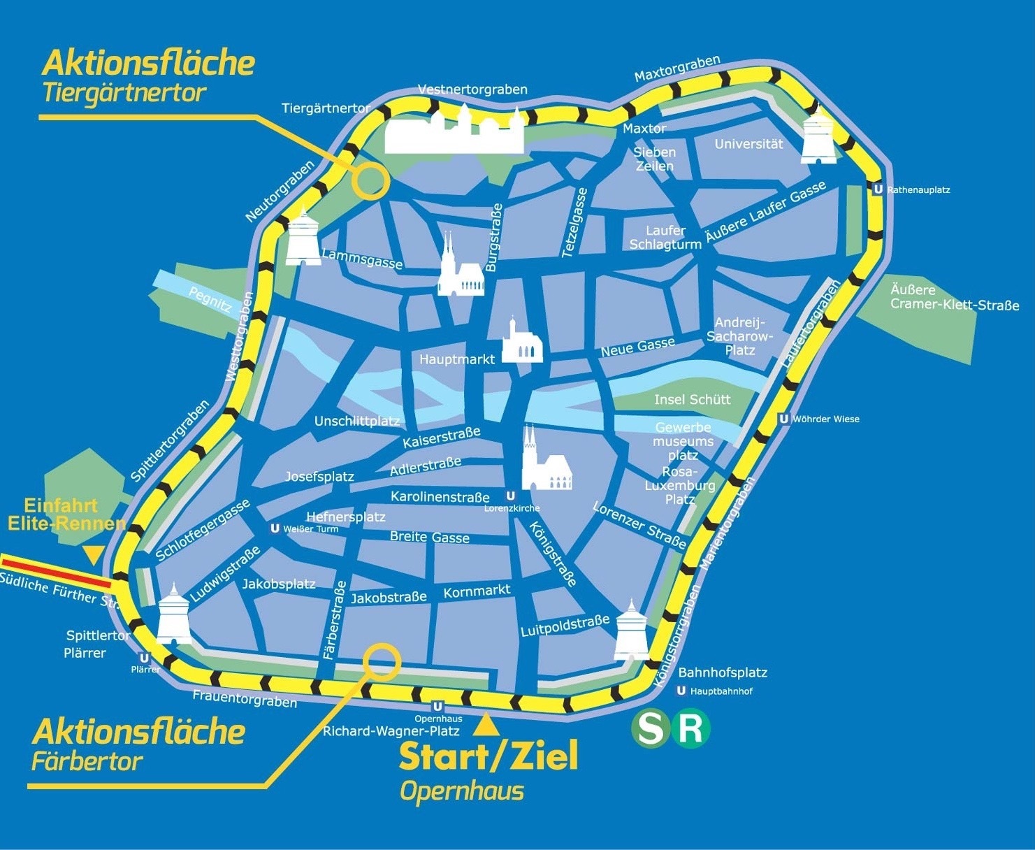 Streckenplan zum Jubiläums-Altstadtrennen Nürnberg 2015.