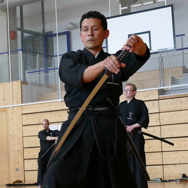 Alexis Dulanto (ZANCHIN Kampfkunst e.V.) bei der Kata Ukenagashi.