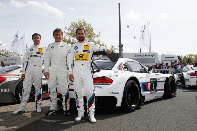 Bruno Spengler, Alessandro Zanardi und Timo Glock (v.l.) mit dem BMW Z4 GT3. | Foto: BMW AG