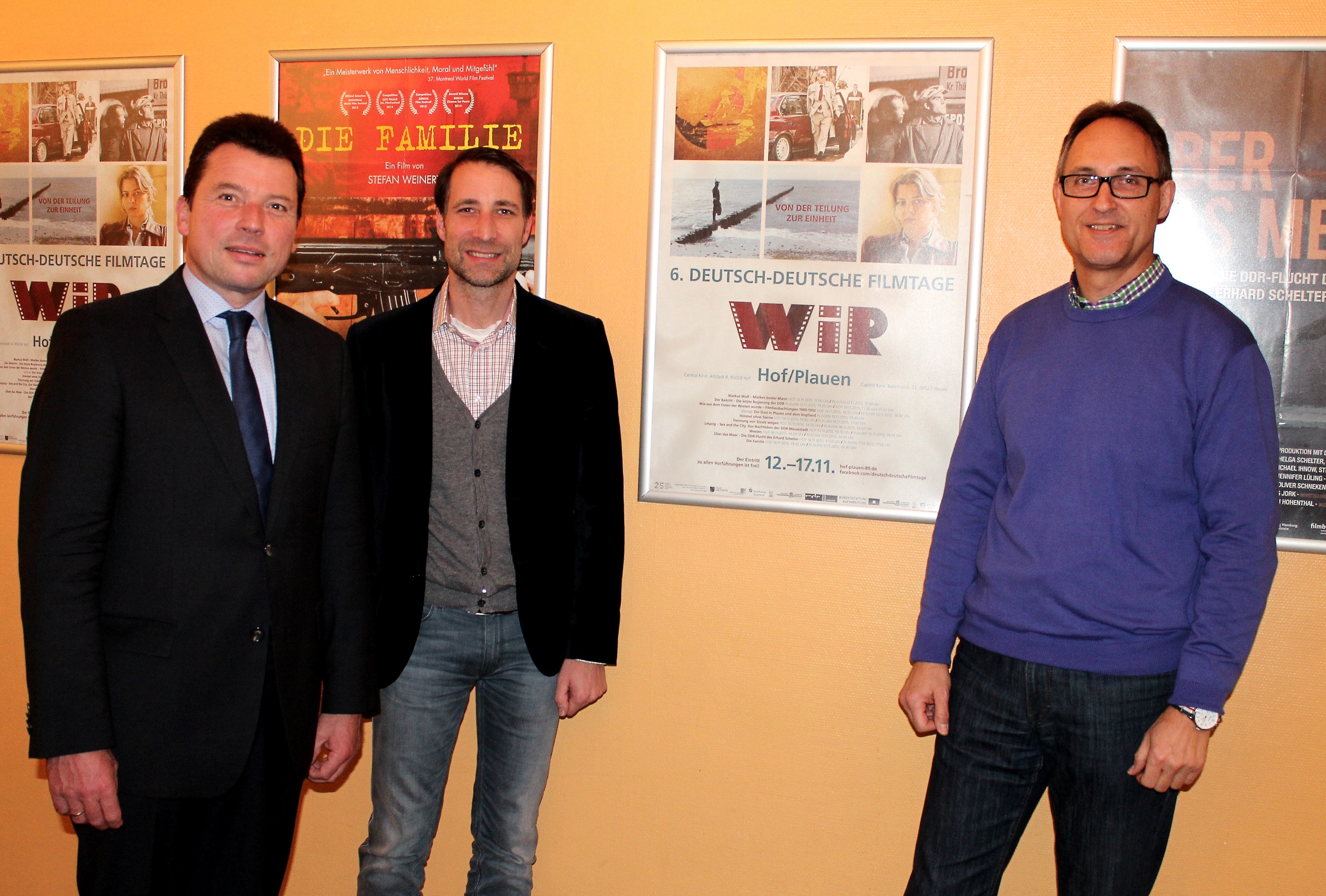 v.l. Oberbürgermeister Dr. Harald Fichtner, Stefan Schmalfuß (Central Kino Hof) und Jürgen Stader (Mitorganisator, Stadt Hof)