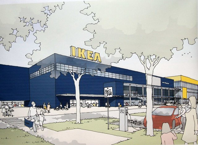 So soll die Ikea Filiale aussehen. In der Regensburger Strasse, dort wo BMW, Toyota und auch Mc Donalds angesiedelt sind, soll für 80 Millionen Euro eine neue IKEA Filiale im Herbst 2019 eröffnet werden. | Foto: Klaus Schillinger