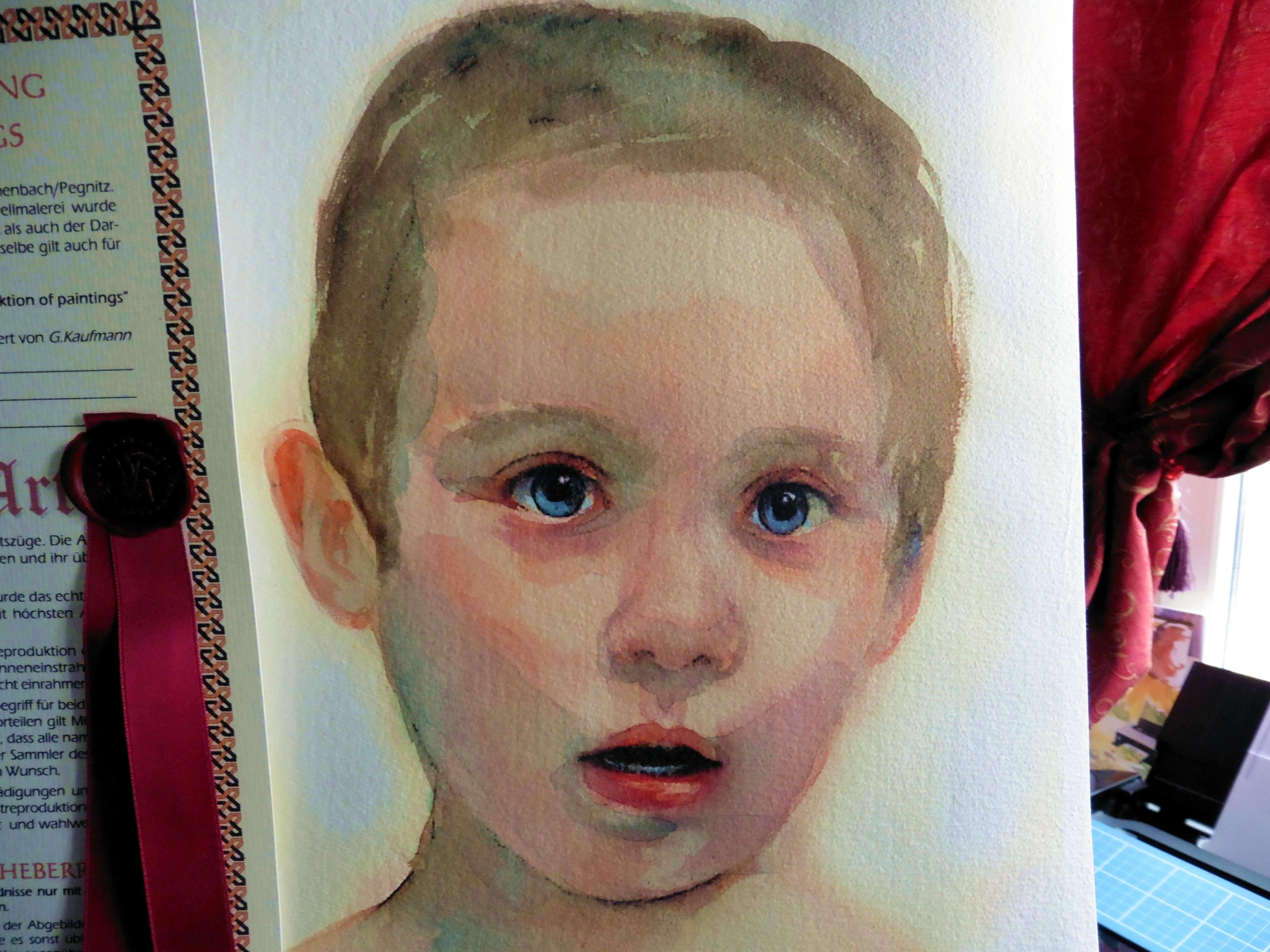 staunendes Kind, Aquarell von Gunter Kaufmann