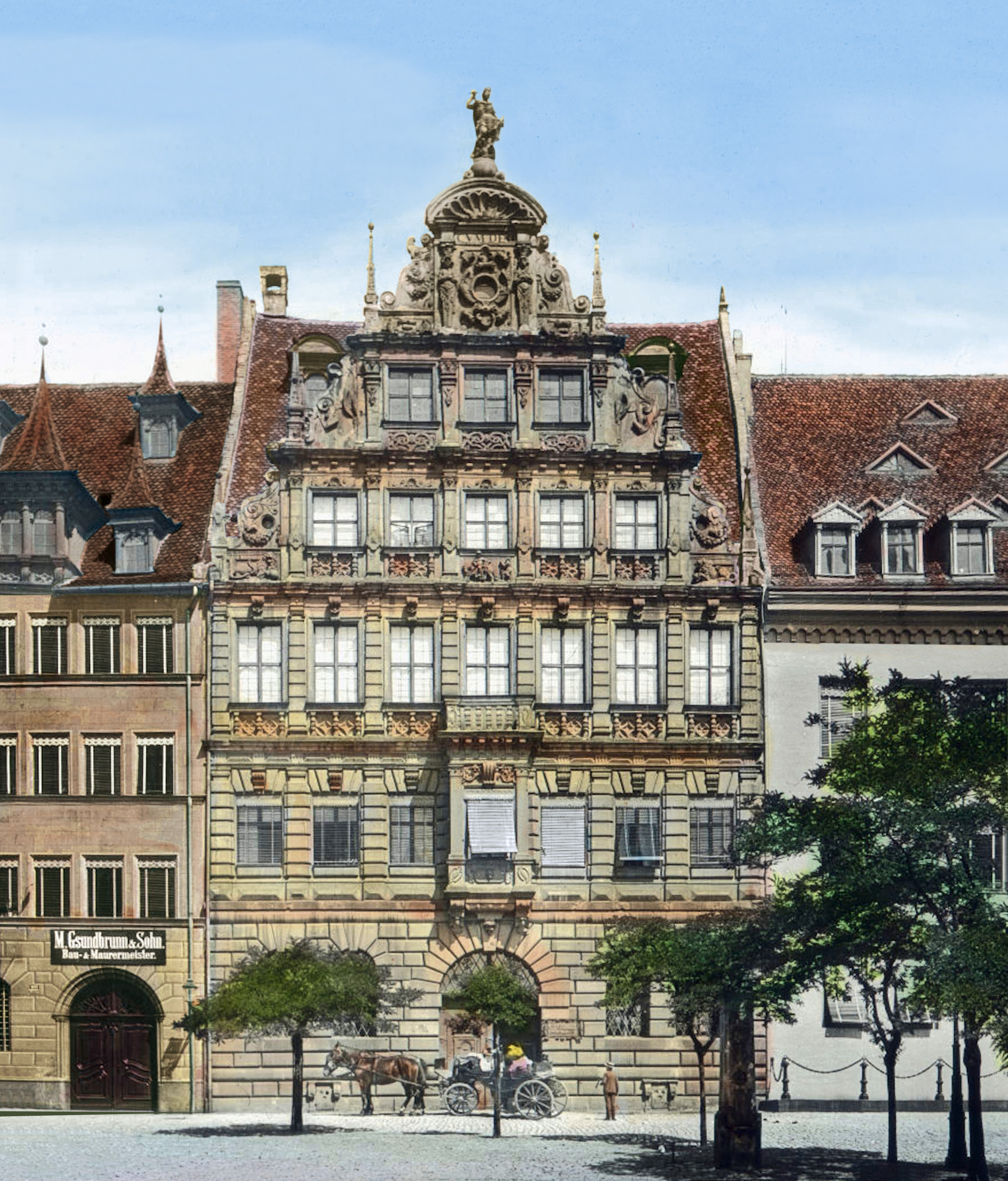 Das prächtige Nürnberger Pellerhaus (1898, koloriert).