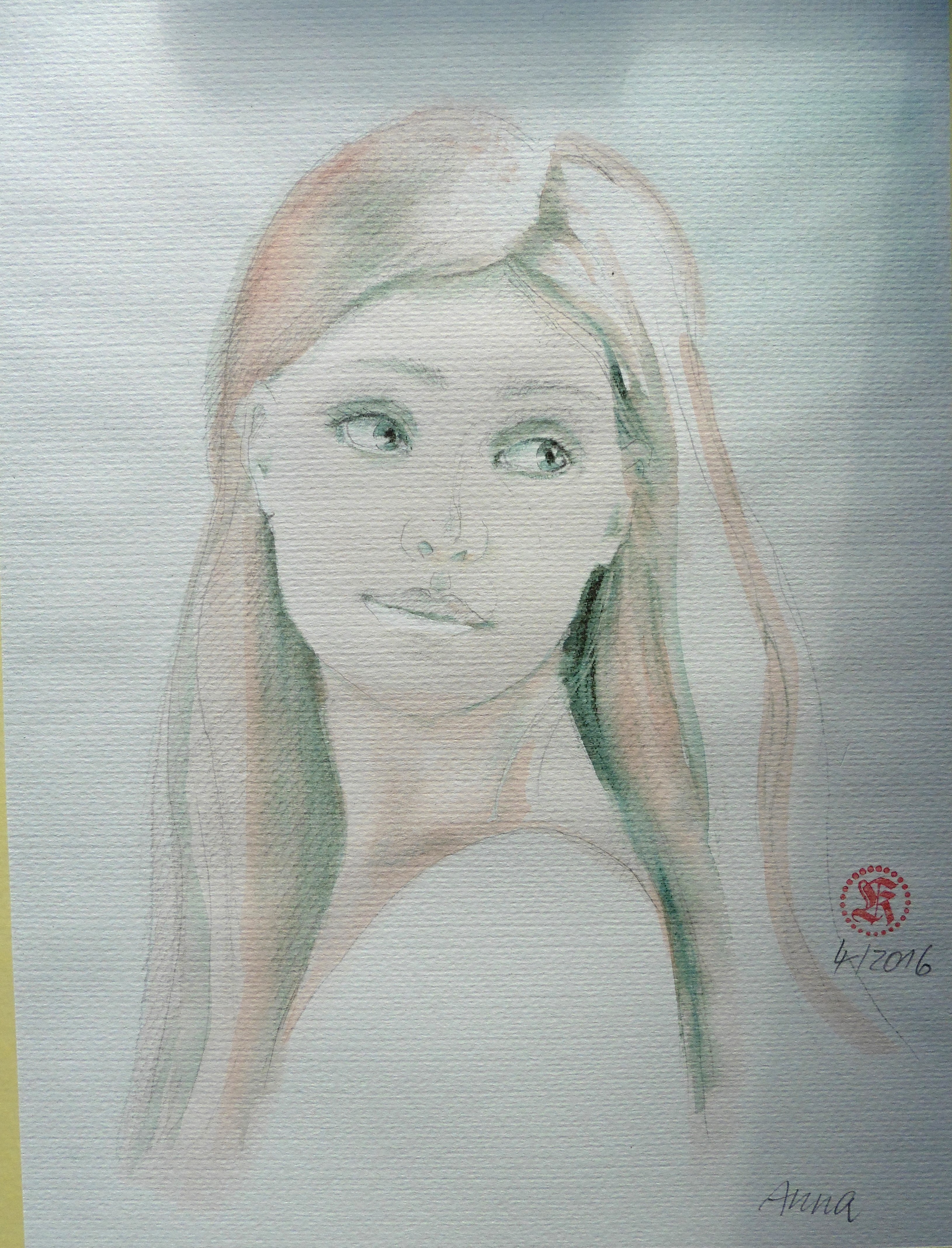 Vorzeichnung mit Bleistift und Lavierung. "Anna"