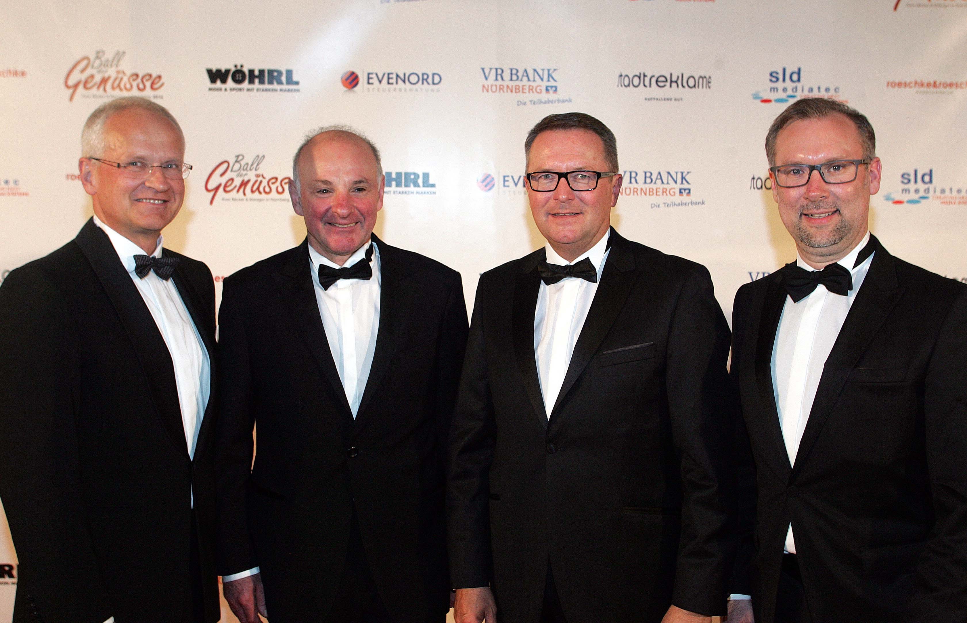 Bürgermeister Dr. Klemens Gsell, Manfred Seitz, Obermeister der Fleischer-Innung Nürnberg, Handwerkskammerpräsident Thomas Pirner und Organisator Simon Röschke (v.l.).