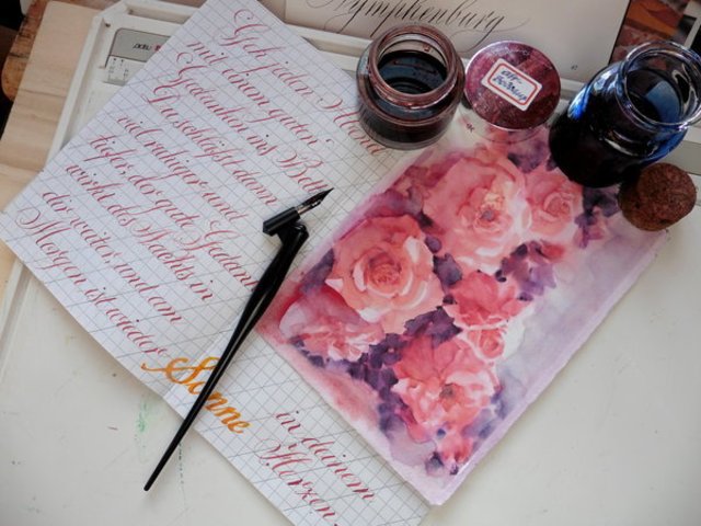 Copperplate und Aquarell Rosen von Gunter Kaufmann