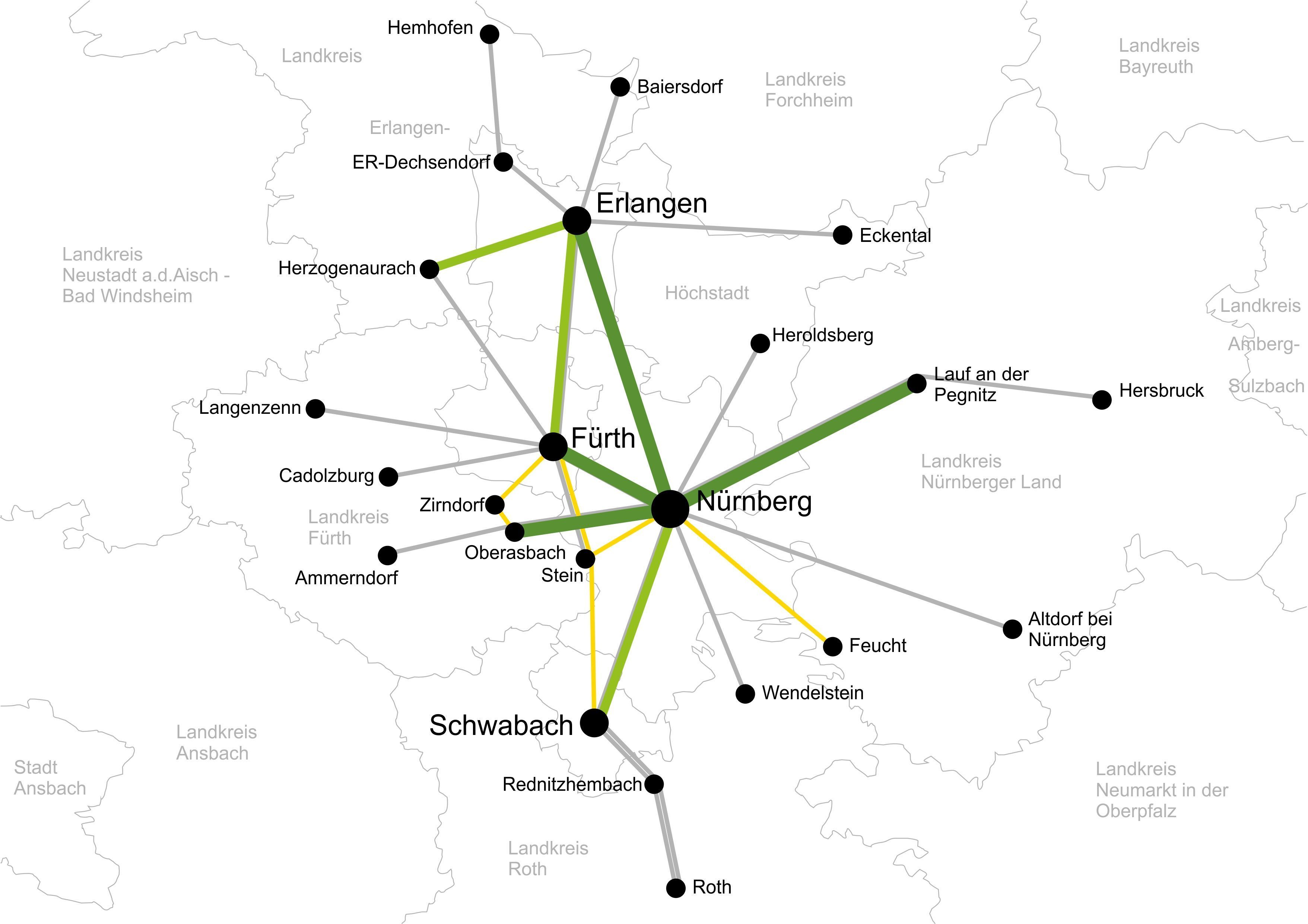 Übersichtskarte mit den Empfehlungen zu den Radschnellverbindungen.