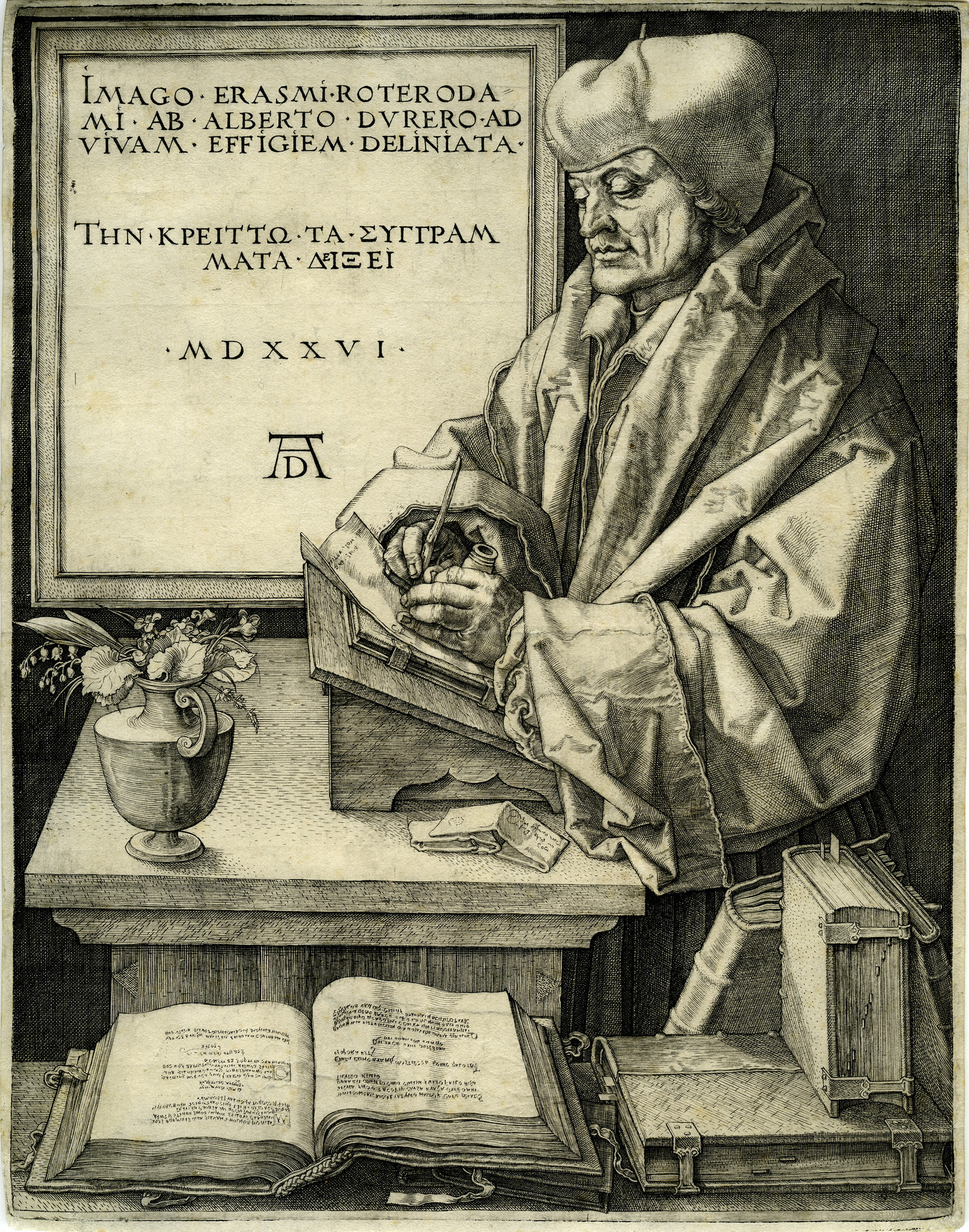 Albrecht Dürer: Erasmus von Rotterdam. Kupferstich, 1526.