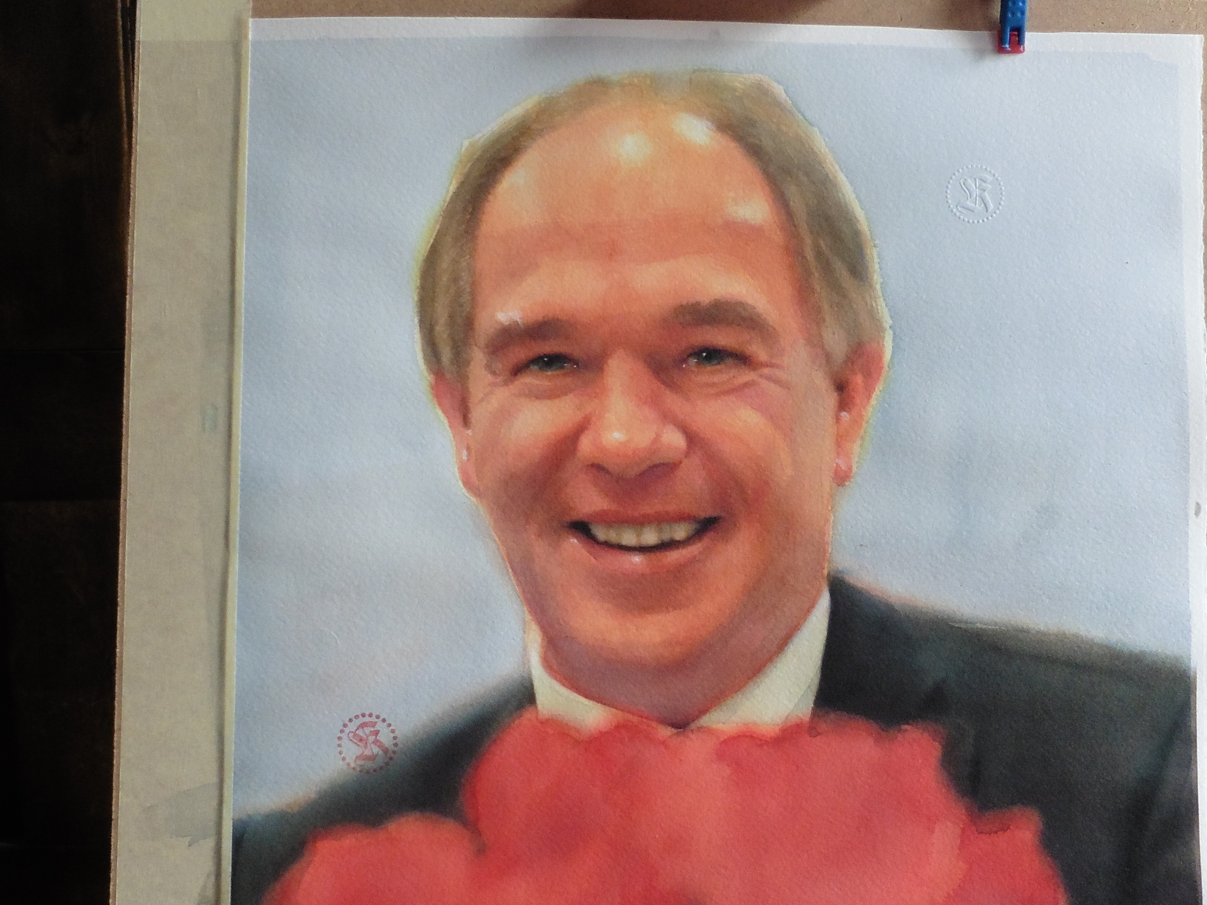 Aquarell von unserem ersten Bürgemeister Klaus Hacker, gemalt von Gunter Kaufmann 2016, anlässlich seiner zweijährigen Amstzeit.