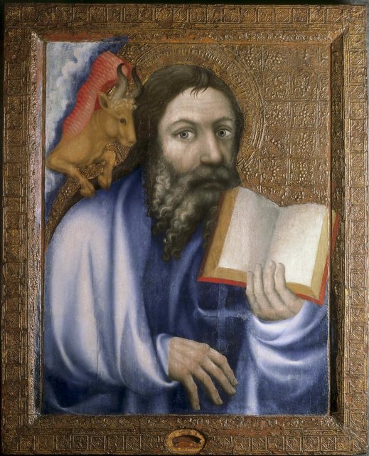 Hl. Lukas  Tempera auf Gold,  Meister Theoderich (nachweisbar 1359 – 1368)  Prag, 1360-64 , Burg Karlstein (Karlštejn), Heilig-Kreuz-Kapelle . | Foto: Radovan Boček