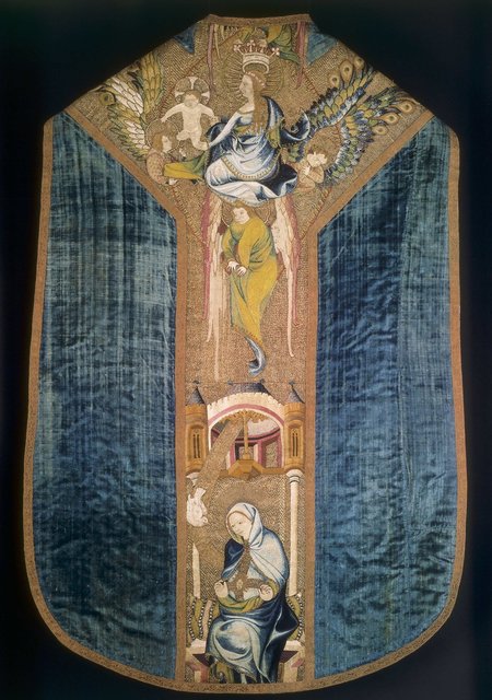 Gesticktes Kaselkreuz von Rokitzan (Rokycany). Seidenstickerei  Prag, um 1365/70, Augustinerchorherrenstift St. Maria ad Nives, Rokitzan, Röm.-Kath. Dekanatsamt, seit 2000 als Leihgabe an die Nationalgalerie in Prag,. | Foto: Radovan Boček