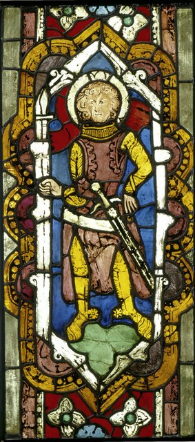 Glasgemälde aus der Frauenkirche in Nürnberg,  Hl. Ritter, offenbar Hl. Moritz. Nürnberg, um 1355–1358. | Foto: © Germanisches Nationalmuseum, Nürnberg