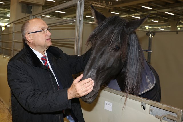 Messe-Chef Hermann Könicke bei der Ankunft der Pferde. | Foto: Udo Dreier