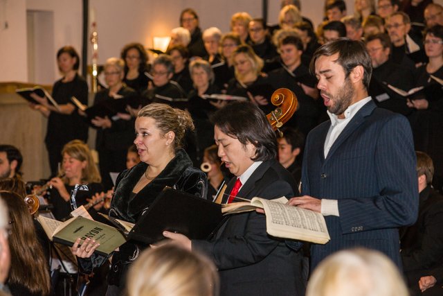 Die drei Solisten Anja Fidelia Ulrich (Sopran, Gabriel, Eva), Taeseok Oh (Tenor, Uriel) und Daniel Dropulja (Bass, Raphael, Adam) (Foto: privat)