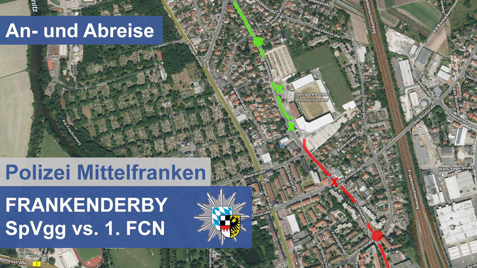 Marschrouten für die Fans des Derbys in Fürth.