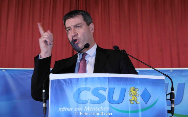 Staatsminister Dr. Markus Söder beim Wahlkampfauftakt im Genossenschaftssaalbau in Nürnberg. | Foto: Udo Dreier