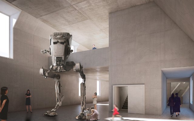 Auch der AT-ST Kampfläufer aus "Die Rückkehr der Jedi-Ritter" findet Platz im Deutschen Museum Nürnberg. Visualisierung: © Staab Architekten