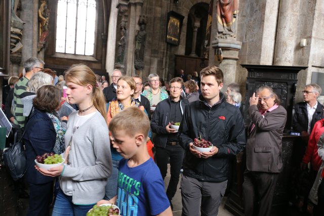 Pilger brachten Trauben zum Altar, die nach der Segnung an die Besucher verteilt wurden. | Foto: Udo Dreier