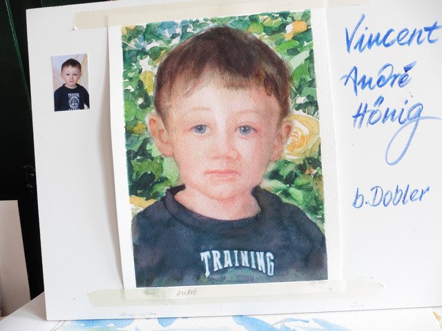 Von einem kleinen Passbild als Vorlage für ein Aquarell von Gunter Kaufmann