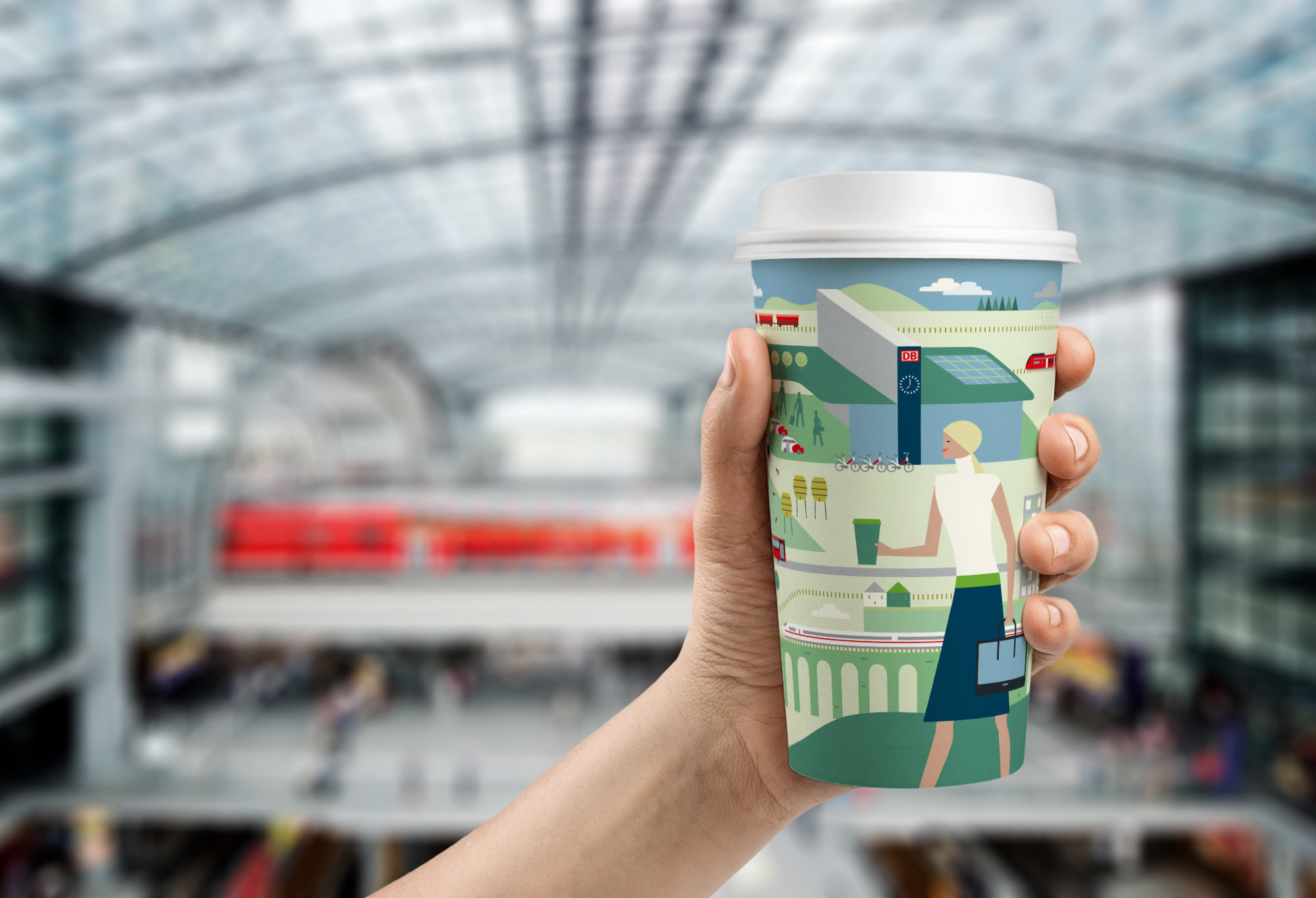 Im modernen Design präsentiert sich der neue Mehrwegbecher der Deutschen Bahn.