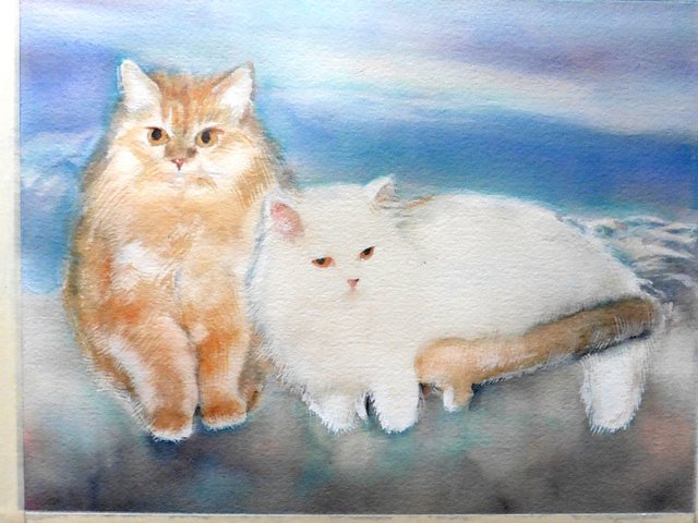 Aquarell "Im Katzenhimmel" von Gunter Kaufmann