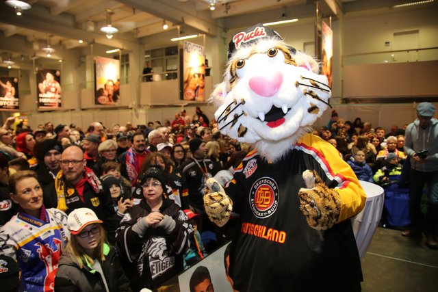 Rund 700 Fans der Nürnberger Ice Tigers feierten die Ankunft der drei Silbermedaillengewinner Patrick Reimer, Yasin Ehliz und Leo Pföderl, die mit der Deutschen Olympia Eishockeymannschaft in Pyeongchang einen historischen zweiten Platz im Eishockey belegten. | Foto: Jürgen Friedrich