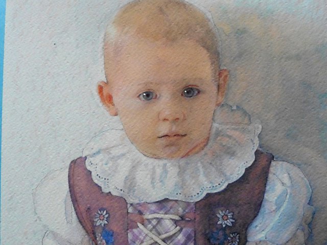 Puppengesicht Aquarello von Gunter Kaufmann - Vorzeichnung