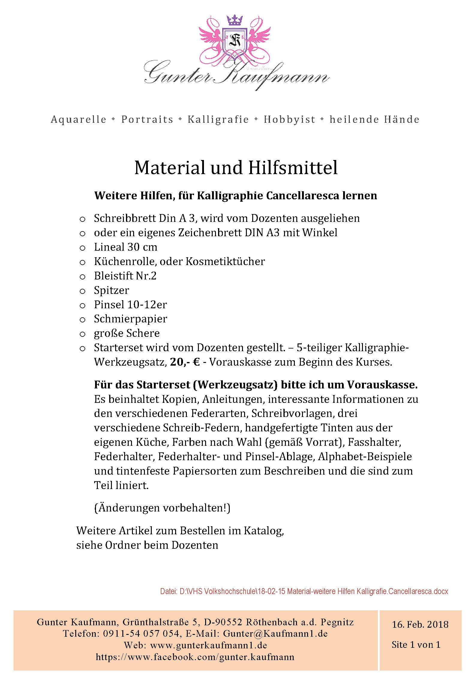 Material u. Hilfsmittel im Kurs