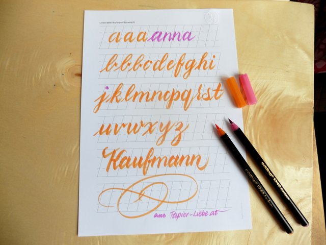 Meine ersten Versuche mit edding 1340 brush pen, Papier Clairefontaine 120 g/qm und die LinienVorlagen von Katja Haas, Papier-Liebe.at