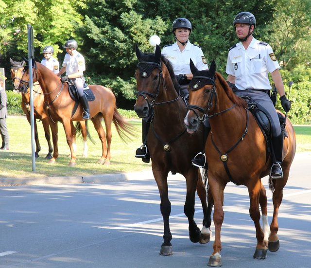 Die Polizei-Reiterstaffel patroulliert am Grünen Hügel. | Foto: © J. Friedrich/M. Admave & P. Maskow