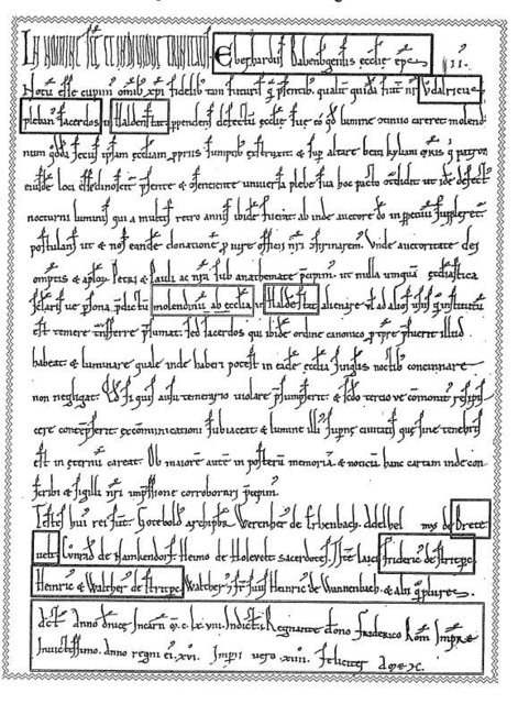 Heiligenstadts erste urkundliche Erwähnung. Die in gotischer Schrift und lateinischer Sprache von der bischöflichen Kanzlei in Bamberg verfasste Pergamentsurkunde lagert im Staatsarchiv Bamberg. | Foto: Quelle: Markt Heiligenstadt