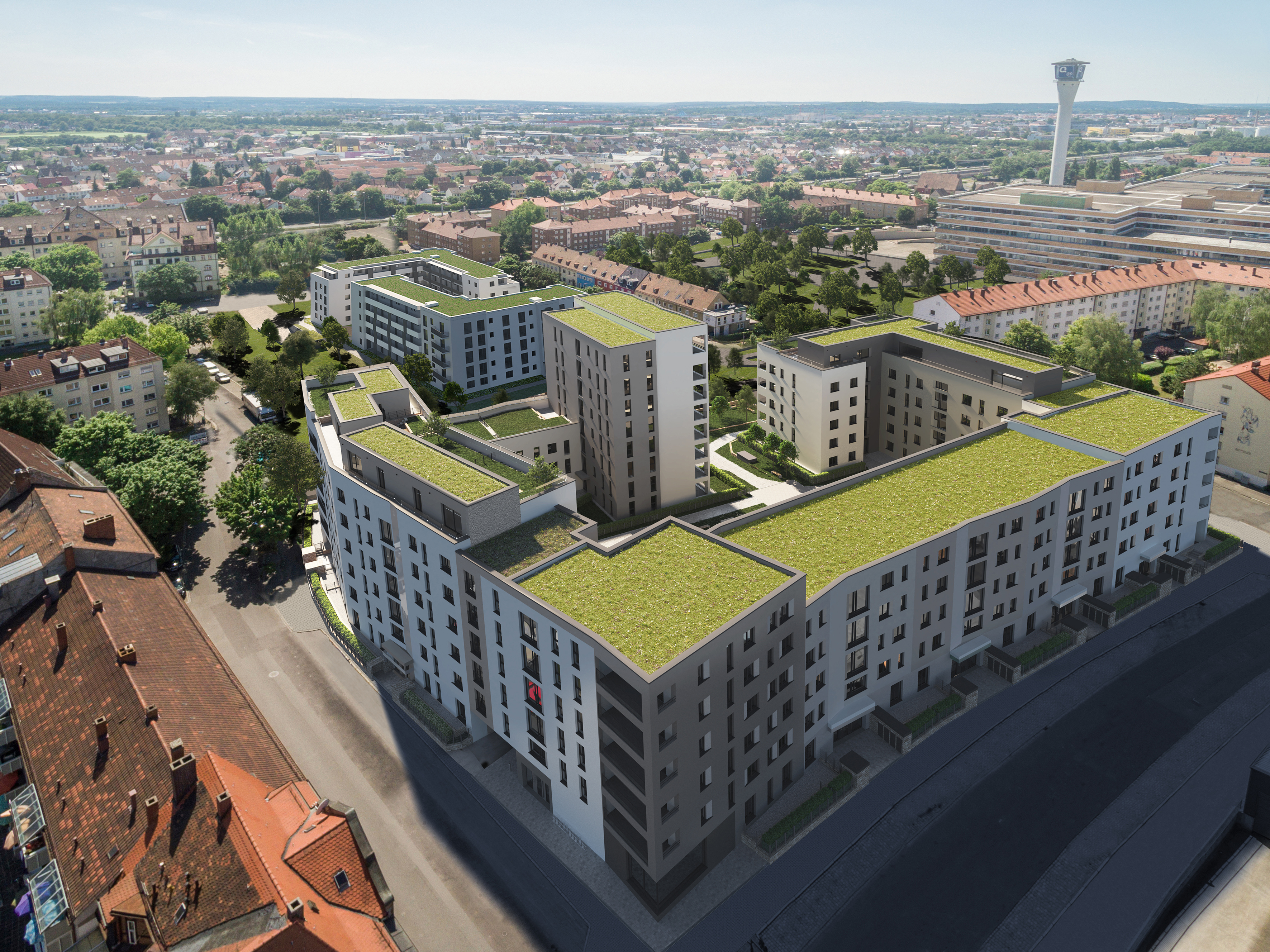 Rings um und auf den Dächern: viel Grün für den Stadtteil Eberhardshof.