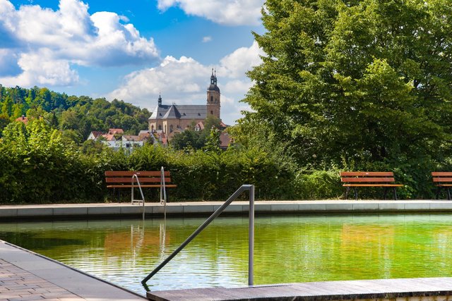 Blick vom Höhenschwimmbad Gößweinstein auf die Basilika. | Foto: Roland Rosenbauer