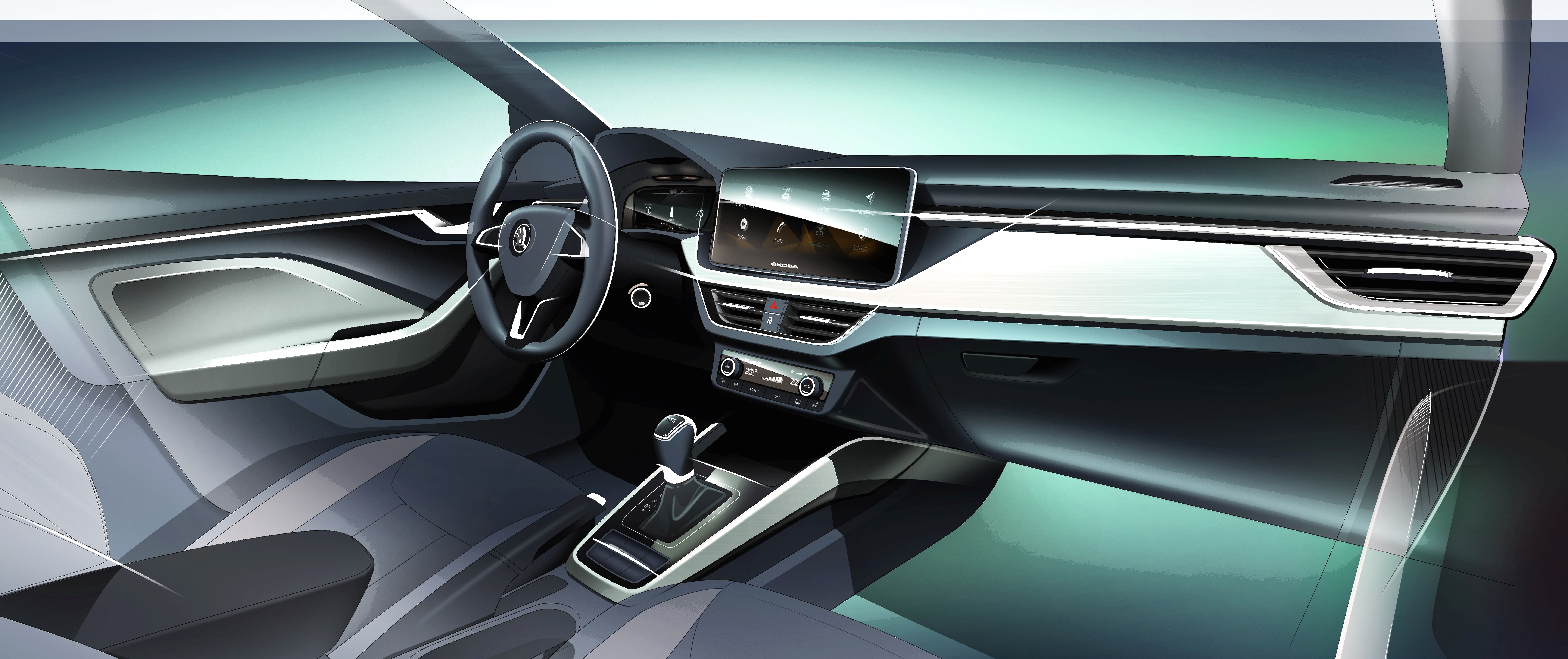 Interieur des Skoda Scala (Designskizze). Foto: Auto-Medienportal.Net/Volkswagen