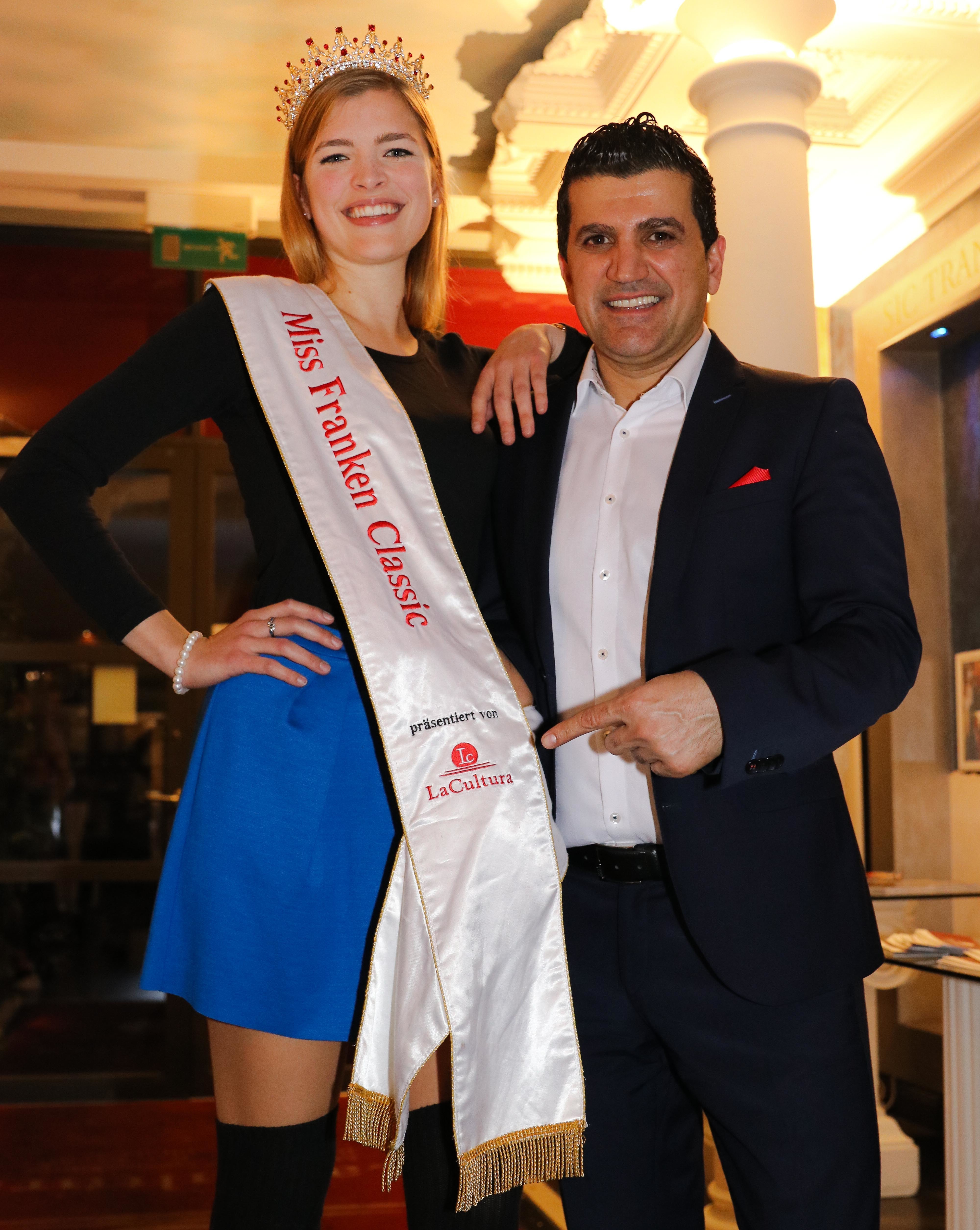 Die amtierende Miss Franken Classic Sophia Fröba mit Gastgeber Adelo M Kadir (La Cultura).