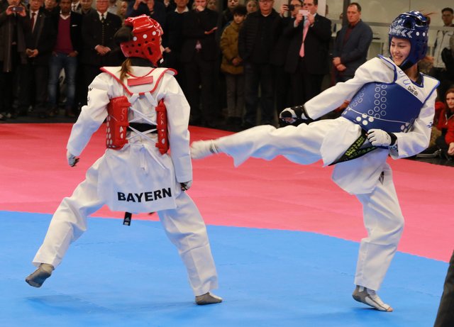 Im Anschluss an den Festakt zeigen einige Taekwondokas unter staunenden Blicken der Ehrengäste ihr Können. | Foto: Udo Dreier