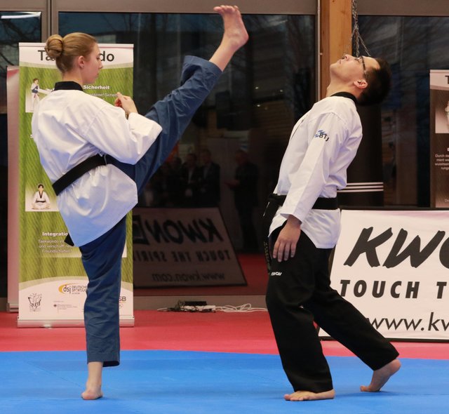 Im Anschluss an den Festakt zeigen einige Taekwondokas unter staunenden Blicken der Ehrengäste ihr Können. | Foto: Udo Dreier
