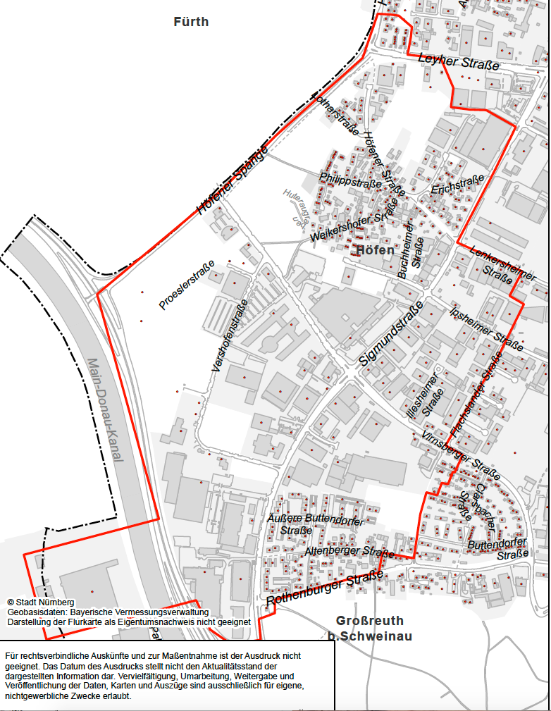 Plan des Evakuierungsgebiets auf Nürnberger Stadtgebiet.