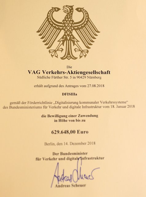 Förderurkunde für die VAG. | Foto: Nicole Fuchsbauer