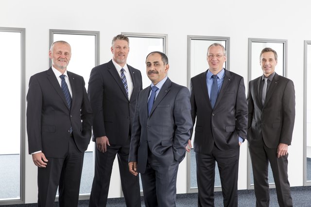 Die Geschäftsführung der Dorfner Gruppe (v. l.): Harald Griebel, Gesamtgeschäftsführer Peter Engelbrecht, Sinan Akdeniz, Karlheinz Rohrwild, Geschäftsführender Gesellschafter, und Holger Lösch.