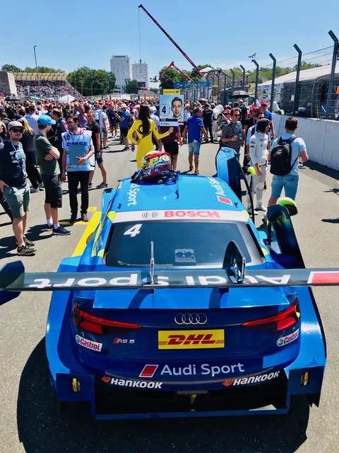 Der Audi RS5 DTM von Robin Frijns (Audi Sport Team Abt Sportsline) in der Startaufstellung am Samstag. | Foto: Peter Maskow