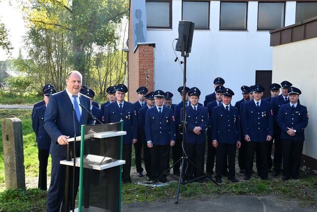 Bürgermeister Christian Vogel bei seiner Festrede anlässlich des Starts des Bauprogramms für die 18 Standorte der Freiwilligen Wehren in Nürnberg. | Foto: Julia Römer/wbg Nürnberg