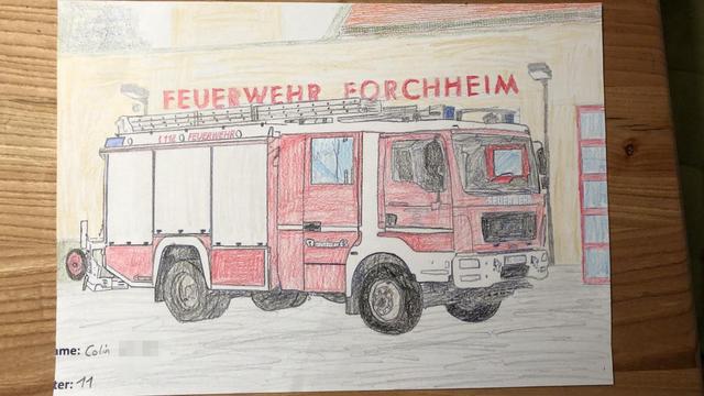 Feuerwehrautos gehörten zu den beliebtesten Motiven beim Malwettbewerb der Feuerwehr Forchheim. Hier das Bild des elfjährigen Colin. | Foto: Feuerwehr Forchheim