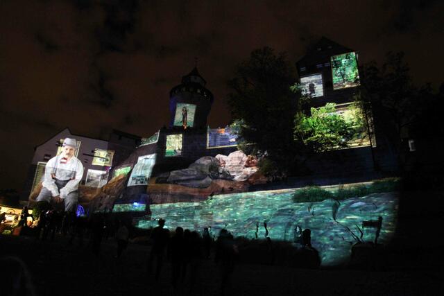 Burgprojektion der Blauen Nacht 2014. Im Jahr 2021 wird trotz Corona die Installation von Peter Angermann zu sehen sein.  | Foto: Udo Dreier