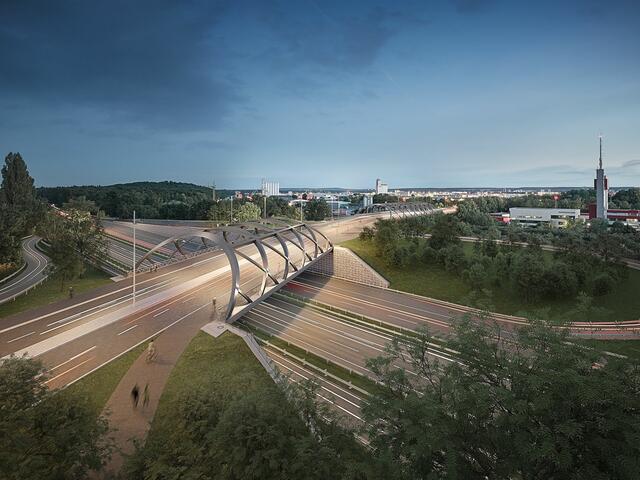 Visualisierung der Brücke Hafenstraße über die Südwesttangente. | Foto: Fotografie und Visualisierung: Christian Höhn / Stadt Nürnberg