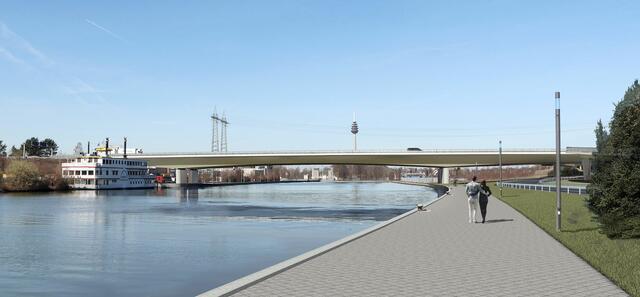  Visualisierung der Frankenschnellwegbrücke in Blickrichtung Schweinau vom Kanal aus betrachtet. | Foto: Fotografie und Visualisierung: Christian Höhn / Stadt Nürnberg