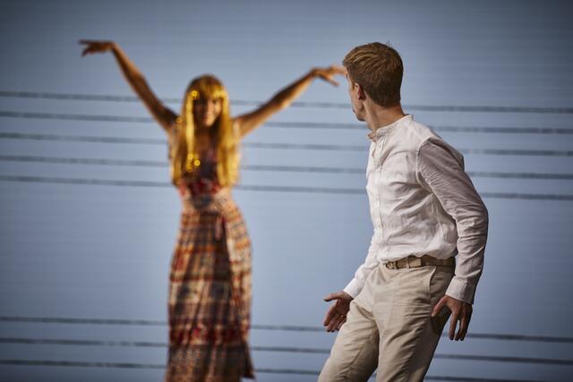 Im Bild (v.li.n.re.): Andromahi Raptis (Eco), Martin Platz (Orfeo). | Foto: Ludwig Olah/Staatstheater Nürnberg